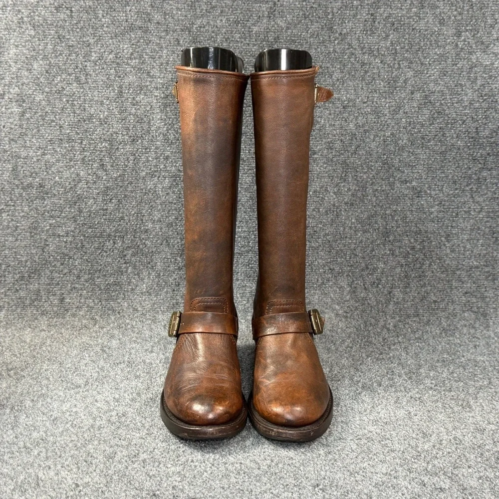 Frye Veronica Slouch 2 Riding Boots Women's 8B Brown Leather Buckle Tall Rustic